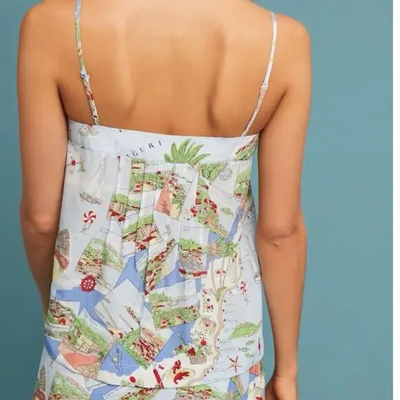 Maeve Anthropologie 100% Silk Souvenir Cami Blue Motif Sz 12 - Picture 2 of 8